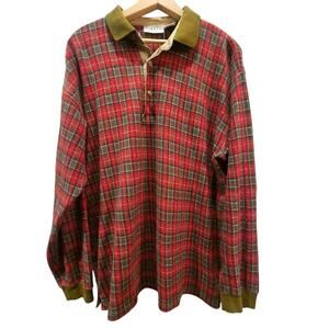 Vintage Men's Givenchy Activewear Plaid Long Sleeve Polo Shirt Red Green Large